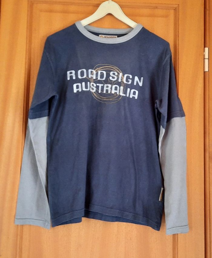 T.shirt bleu et gris 12 ans Road Sign