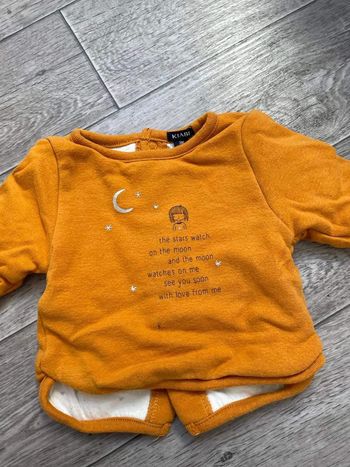 Pull chaud moutarde Kiabi 3 mois ouverture dos