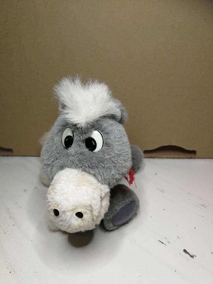 Peluche âne bourrique poney cheval gris blanc bandana - photo numéro 2