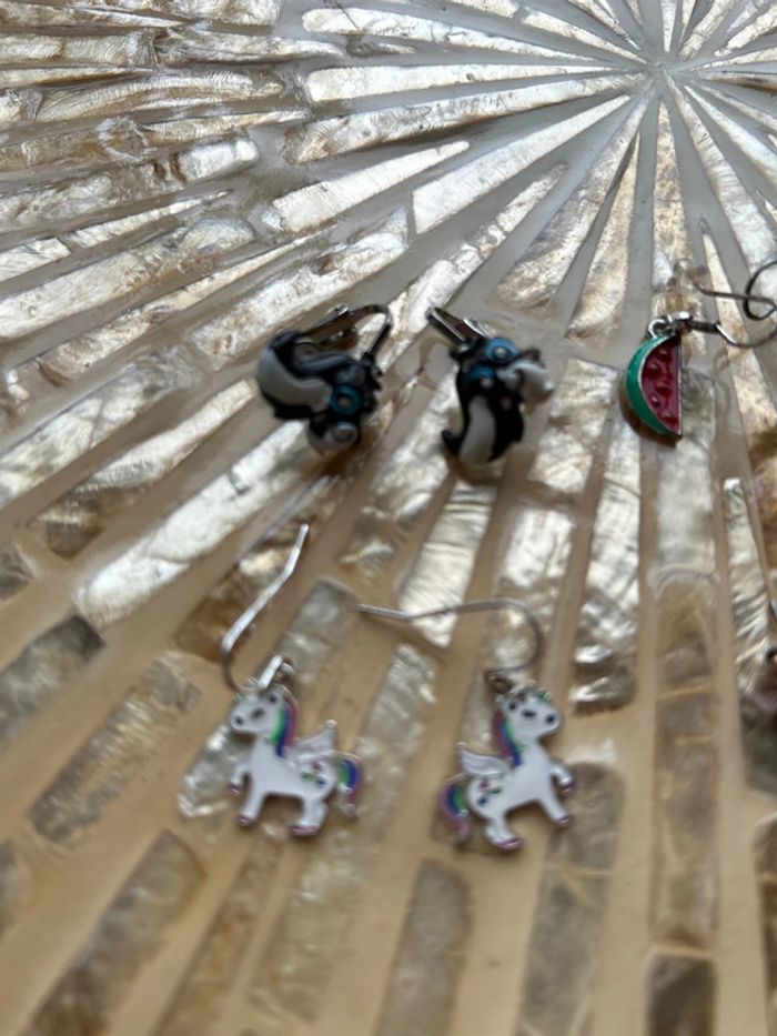 Lot de 4 paires de boucles d’oreilles licornes 🦄 et pastèque 🍉 - photo numéro 3