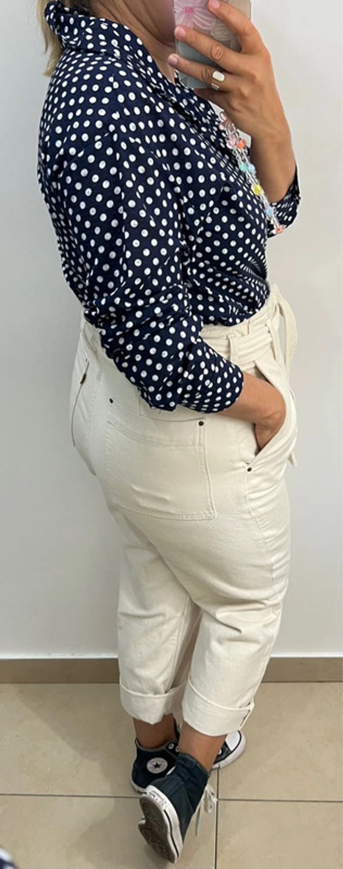 Chemise Bleue Marine À Pois Blanc Taille 42-44 - photo numéro 6