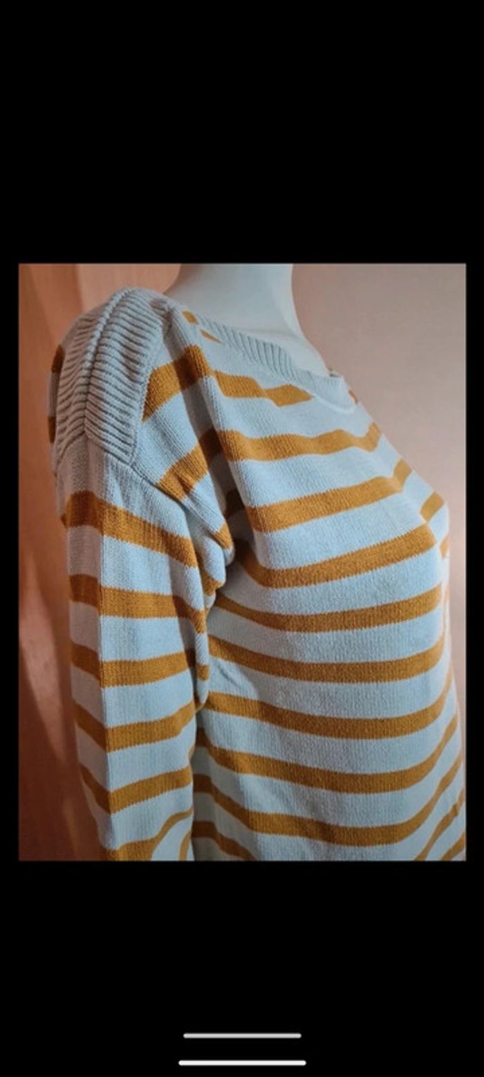Pull rayure blanc et jaune moutarde, M - photo numéro 3