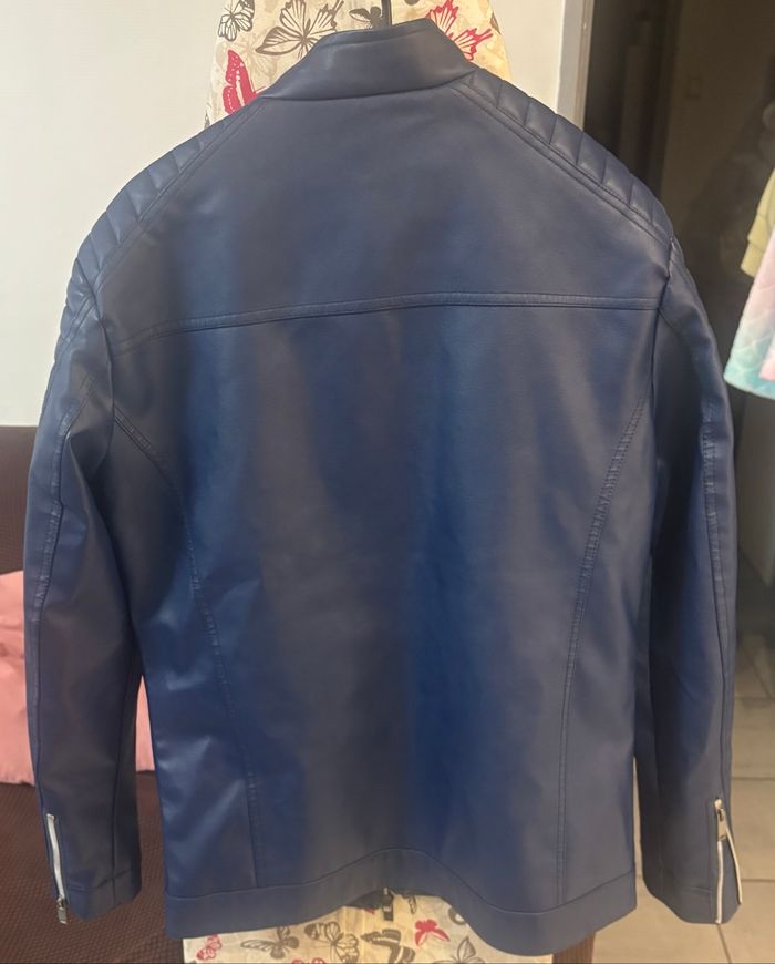 Blouson bleu en similicuir – style motard tendance et intemporel - photo numéro 4
