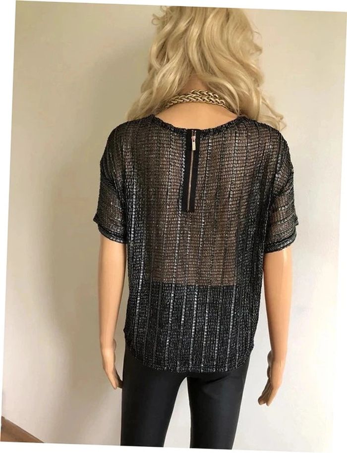 Top noir et argenté à manches courtes Morgan taille S TBE - photo numéro 7