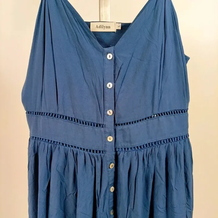 Robe bleu pétrole Adilynn à bretelles – taille L, boutonnée et à empiècements ajourés A1071 - photo numéro 3