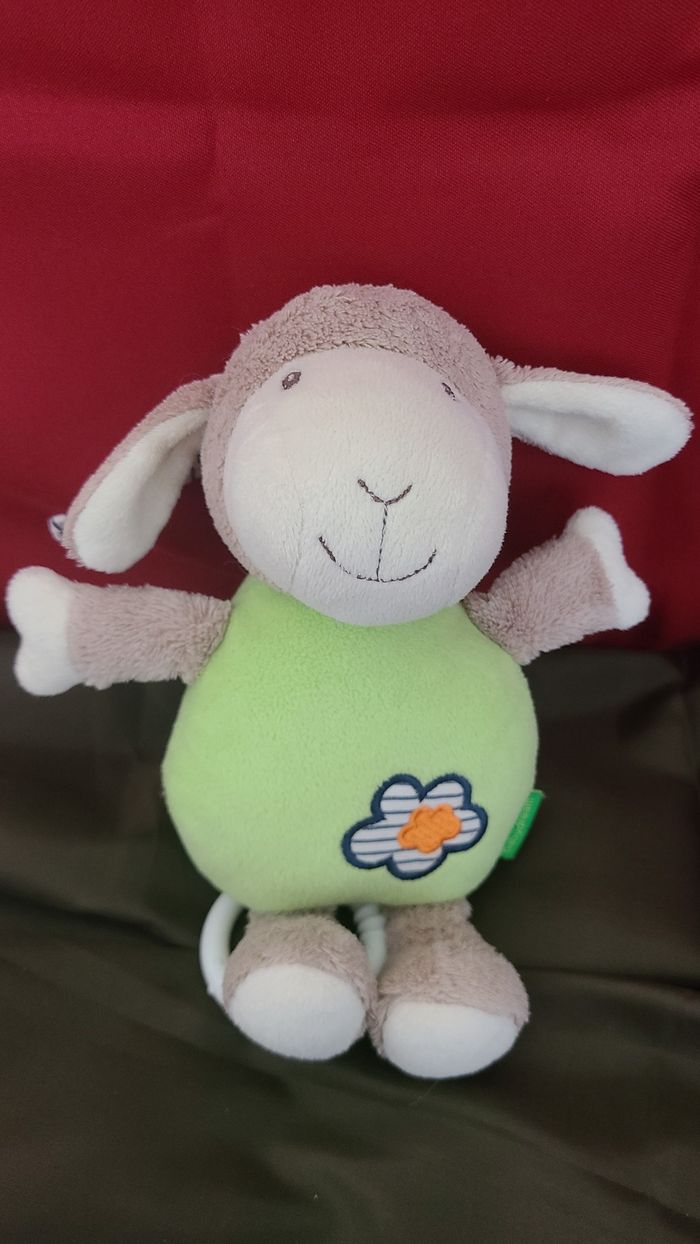 doudou musical mouton vert fleur ventre - photo numéro 2