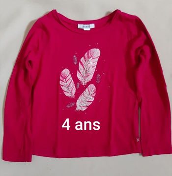 Tee-shirt manches longues fuchsia fille - plumes - okaïdi - 4 ans
