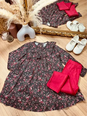 Taille 4 ans robe et legging fille TAO gris et rose * fleurs * 🌹