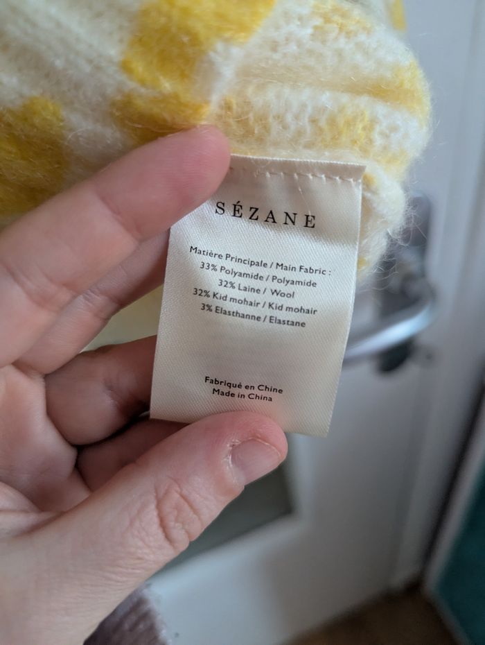 Pull léopard sezane jaune en laine manche bouffante taille 38 M - photo numéro 7