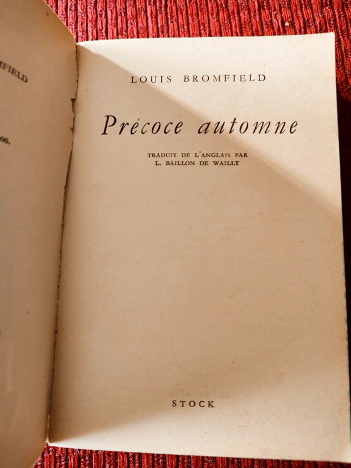 Livre "Précoce Automne" - Louis Bromfield - photo numéro 3
