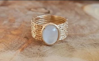 Grosse bague large mariage vintage plaqué or et pierre de lune taille 54