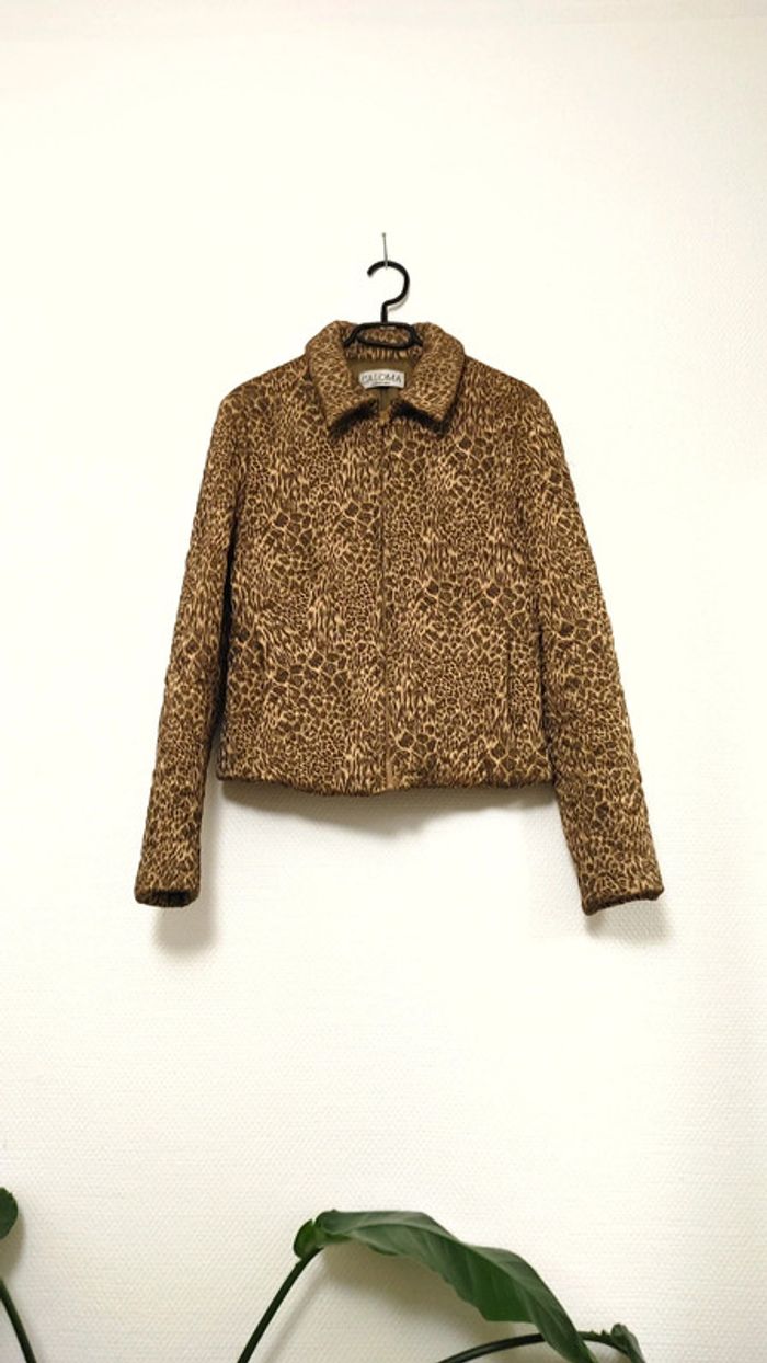 Très belle ensemble veste matelassé chaude imprimer doré style animal léopard en soie laine viscose - photo numéro 4