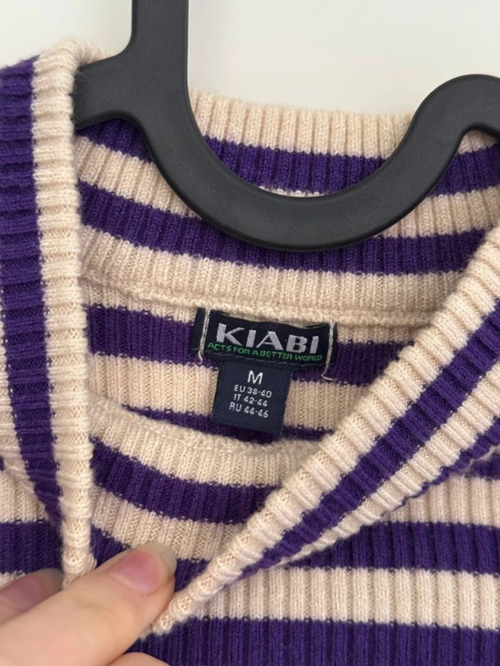 Pull fin à rayures crème et violet Kiabi - photo numéro 4