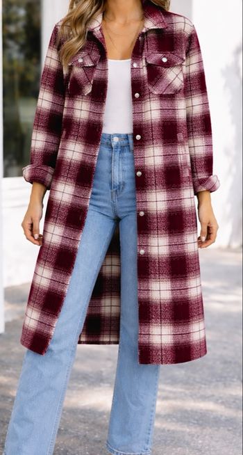 Veste longue femme à carreaux 