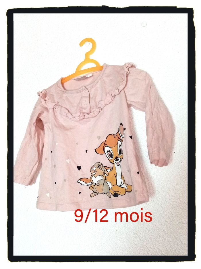 9/12 mois Disney Tee-shirt rose pale imprimé "petite biche et lapin" toutes saisons /Excellent état - photo numéro 5