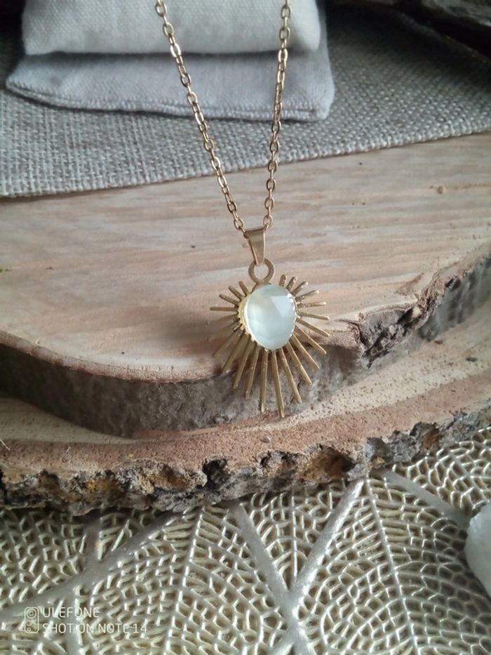 Collier coeur soleil pierre naturelle d'aquacalcedoine - photo numéro 3