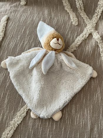 Peluche doudou plat 28cm bukowski ours blanc et bleu très bon état
