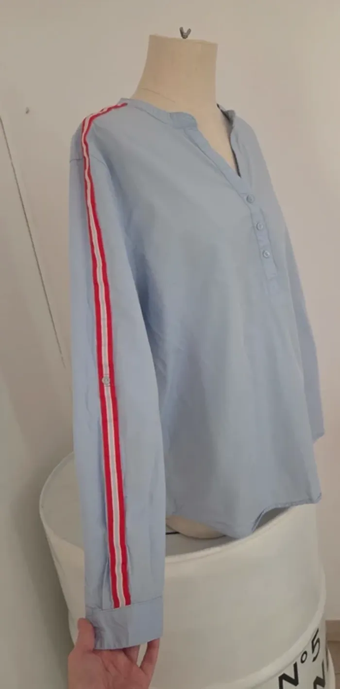 Blouse Esmara bleu bande rouge et blanc - photo numéro 3