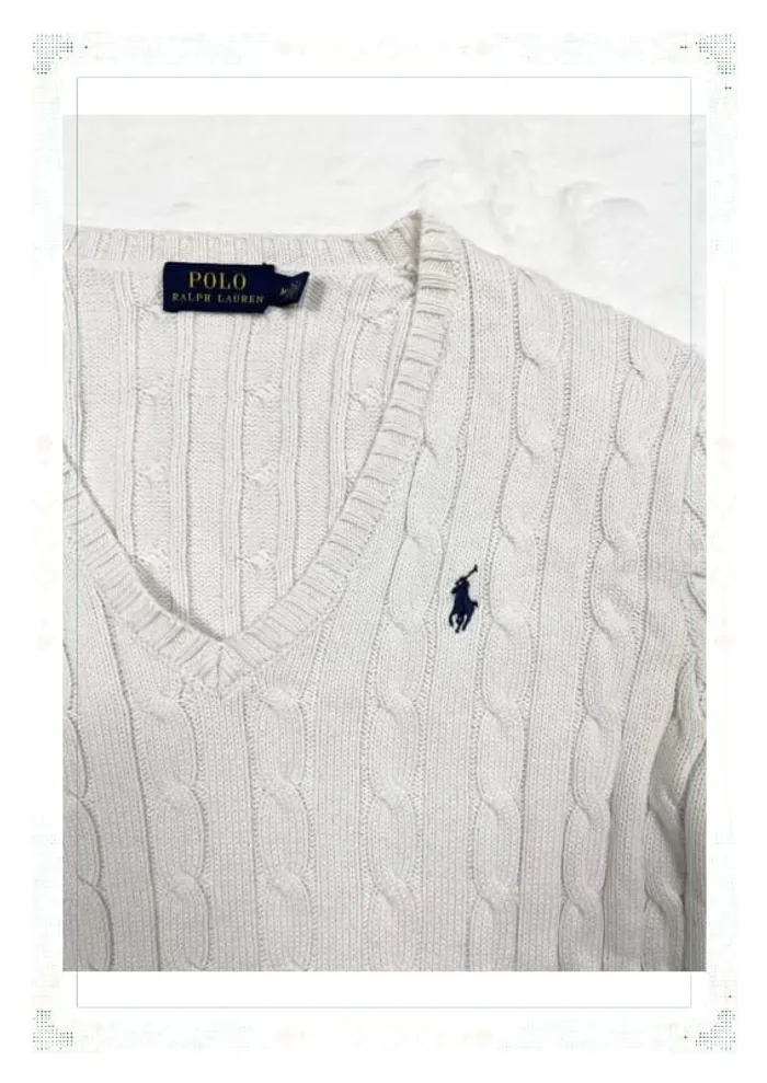 Ralph Lauren pull torsadé blanc femme taille M coton col V - photo numéro 5