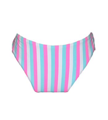 Bas maillot de bain à bandes blanche, bleu ciel et rose fluo coupe brésilienne Ardène Swim Taille XS