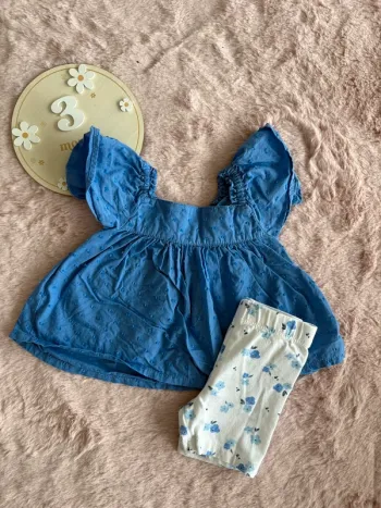 Ensemble bleu fleurie 3 mois