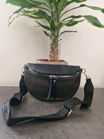 Sac banane bi matière vert olive et beige