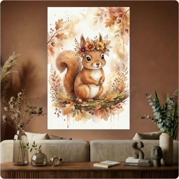 Affiche écureuil aquarelle "Écureuil d’Automne" poster déco murale nature A3 Sans cadre