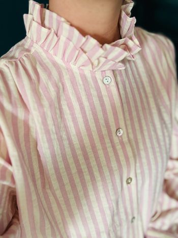 Blouse à rayures roses - Double col victorien - Taille L