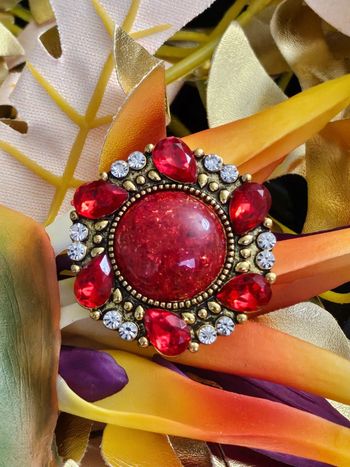 Bague avec pierres topaz rouge et zirconium en acier inoxydable