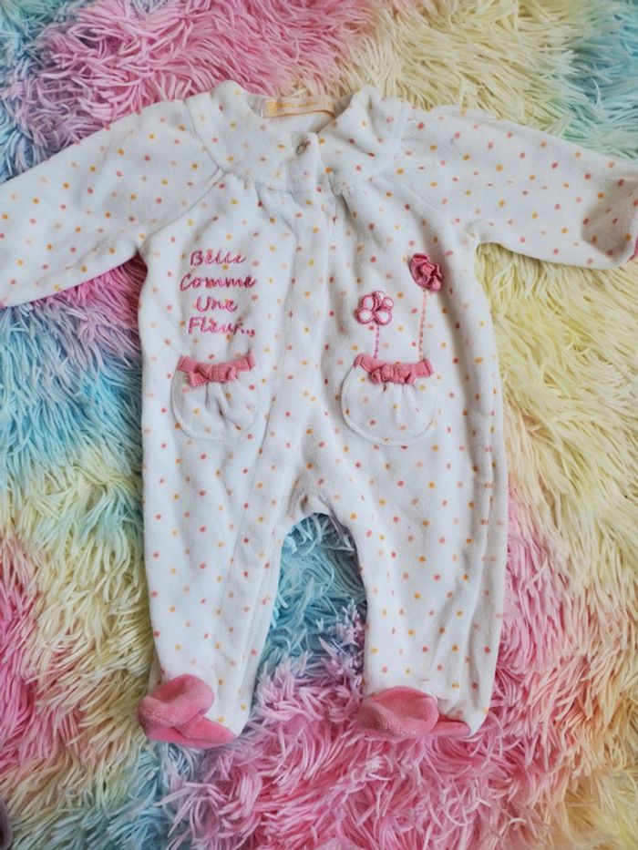 🌴 Pyjama polaire à pois bébé fille rose taille 1 mois