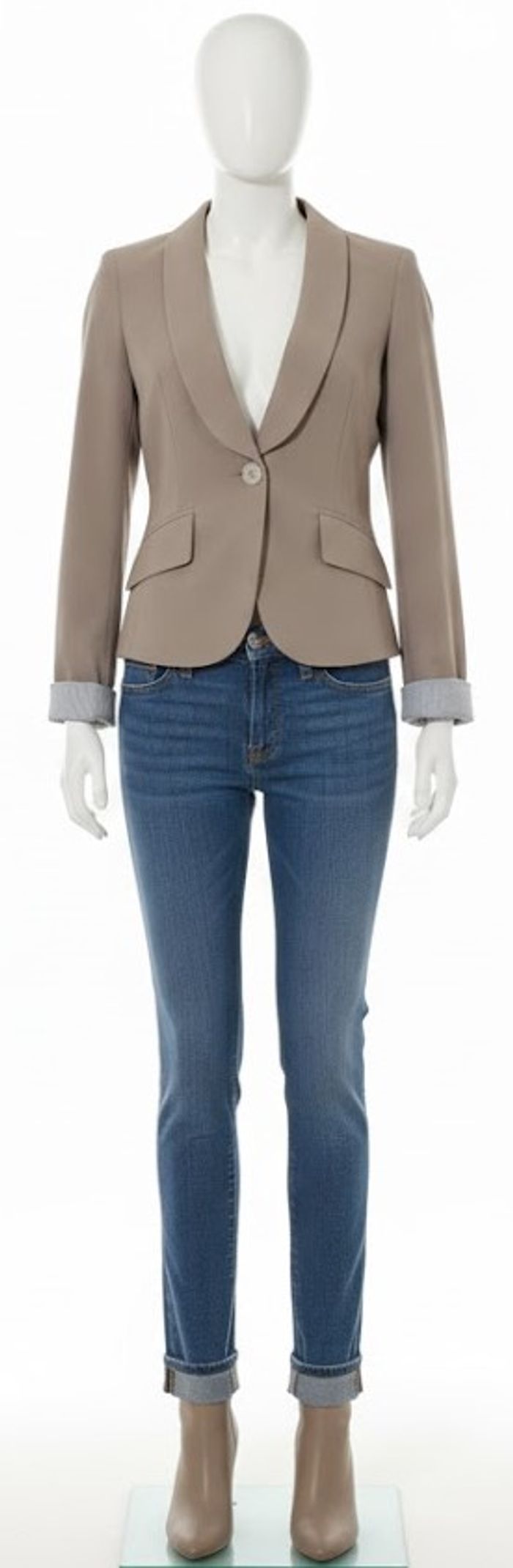 Superbe Veste Blazer Taupe / Beige – Coupe Cintrée & Col Châle – Chic & Intemporelle