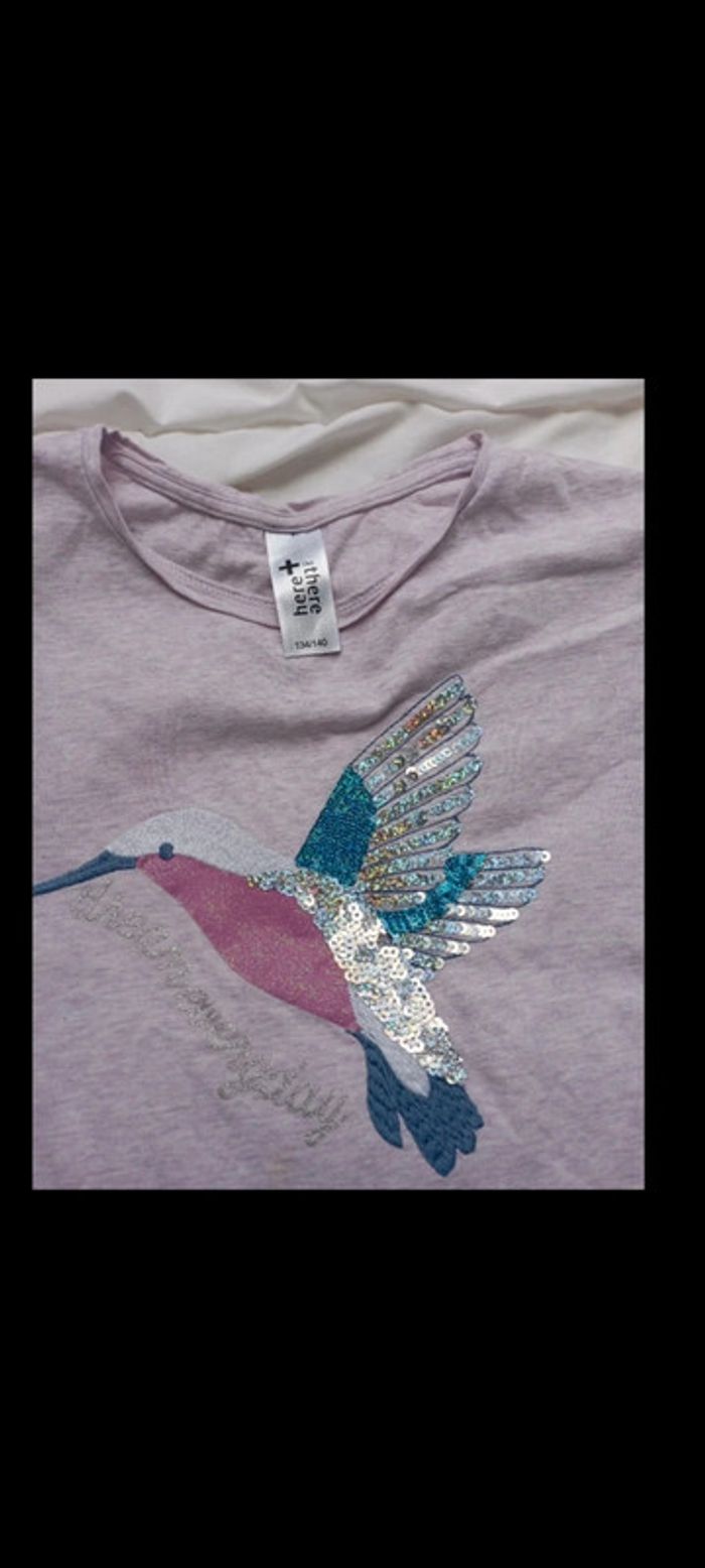 Tee shirt Lila manches courtes avec beabs 134/140 cm palomino neuf 5€ - photo numéro 2