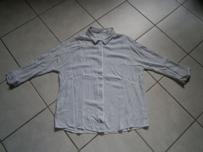 Chemisier ML blanc rayé violet PROMOD Taille 40