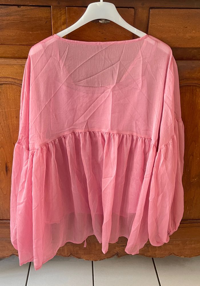Blouse deux pièces , col V manches longues , rose - photo numéro 2