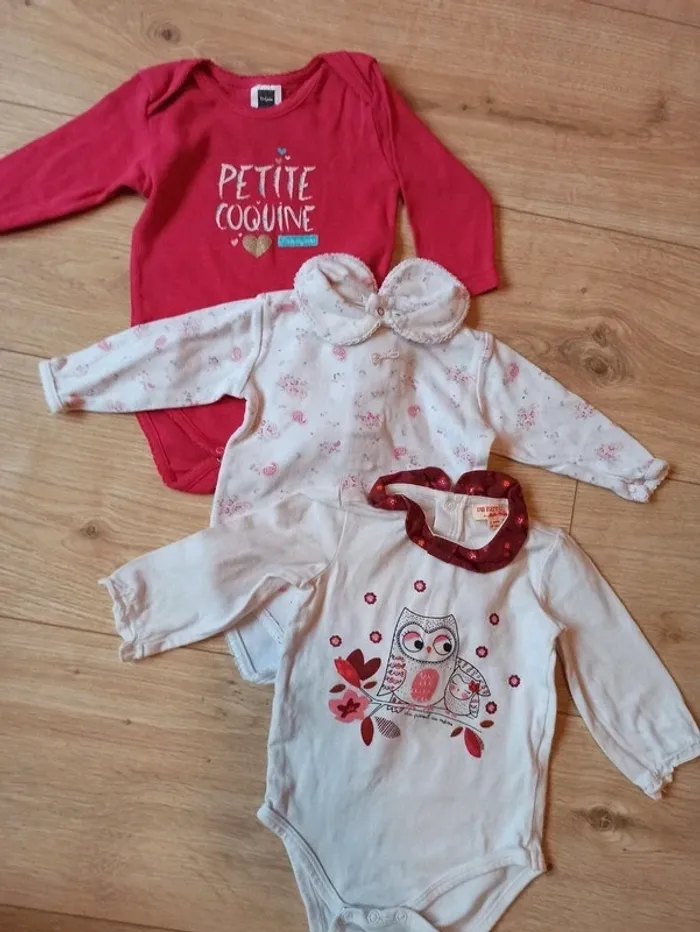 Lot de 3 bodies fille manches longues col Claudine