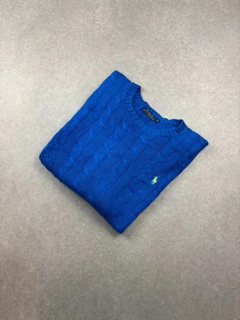 Pull d’hiver torsadé en maille Ralph Lauren bleu col rond taille M