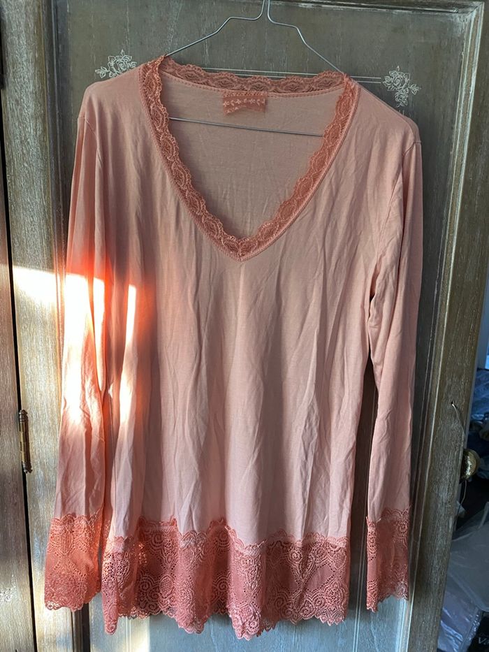 Top rouleau dentelle abricot