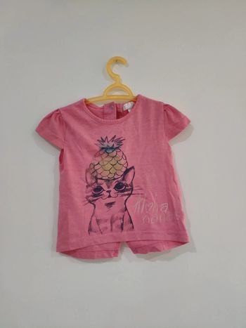 T shirt été léger rose chat ananas