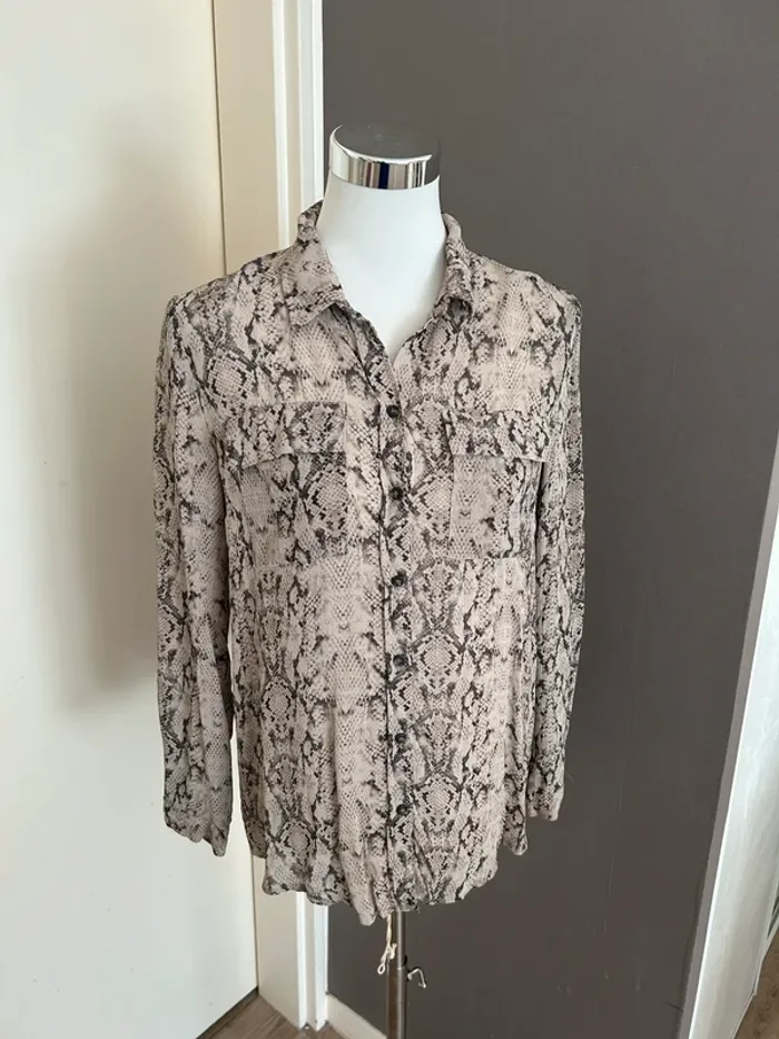 Esprit blouse, beige, imprimé reptile femme, taille 38/M