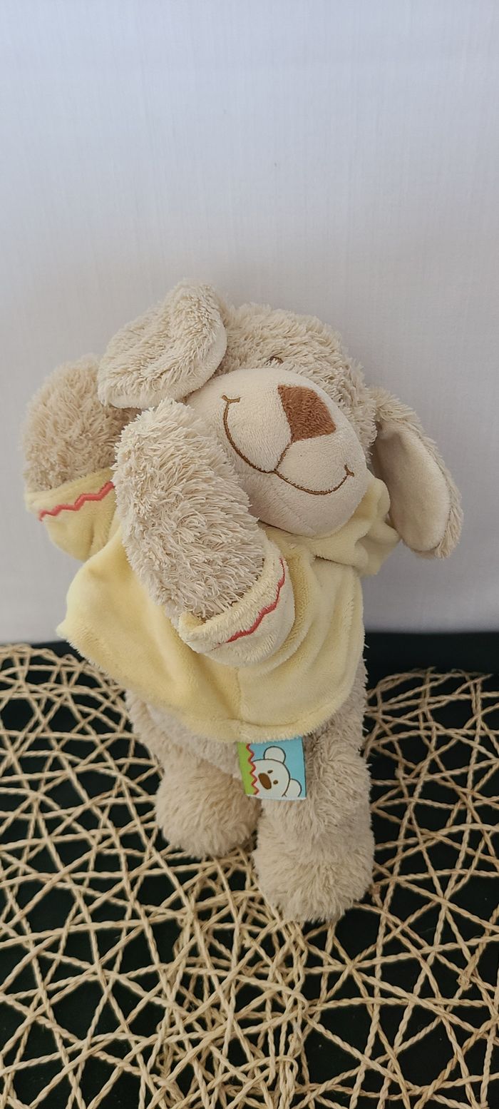 Doudou musical chien sweat capuche jaune NICOTOY