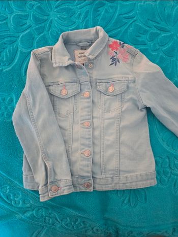 Veste en jean bleu clair broderie fleurs