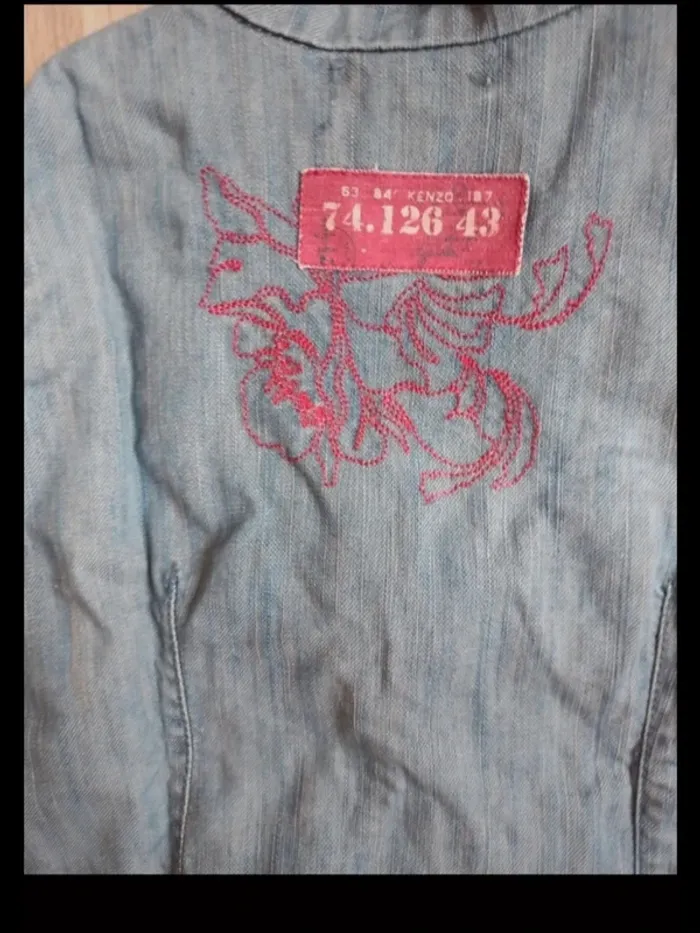 Veste en jean Kenzo 6 en broderie rose gros boutons - photo numéro 5