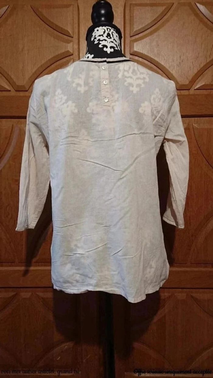 Blouse casual chic beige - Brodée Fleurs Mango basics taille 38 - photo numéro 4