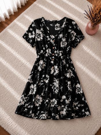 Robe poésie florale noire et blanche Femme taille 54 marque Zizzi 👜