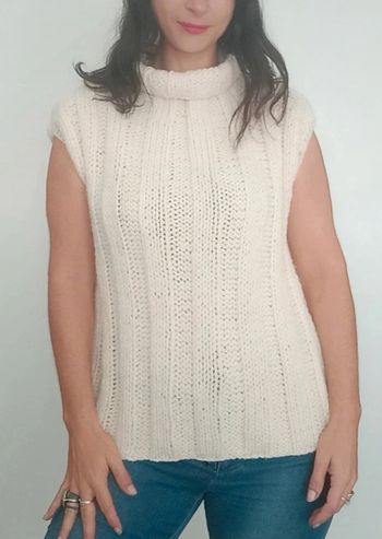 Gros pull tricot sans manches col roulé taille unique