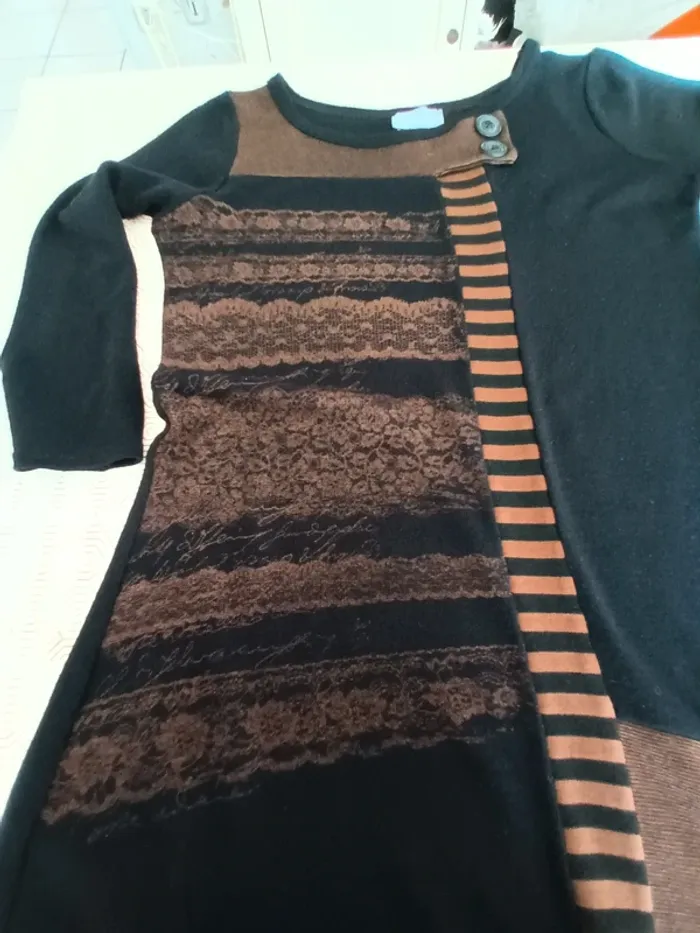 Robe courte Fashion Express T 38 noir et marron - photo numéro 2