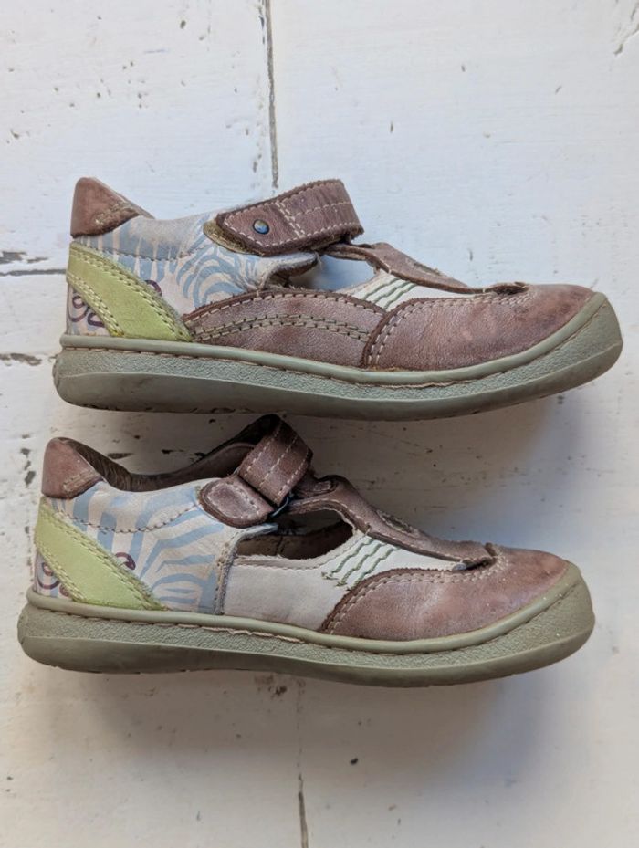 Sandales ouvertes en cuir marron et beige Kickers – Taille 25 - photo numéro 3