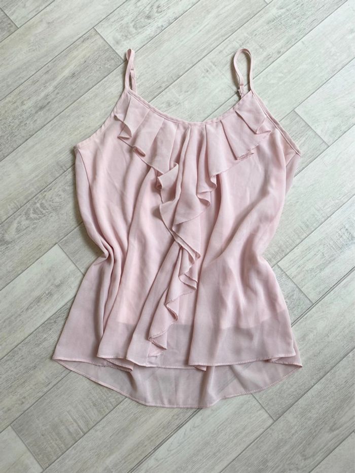 Top à bretelle vintage à volants rose pale
