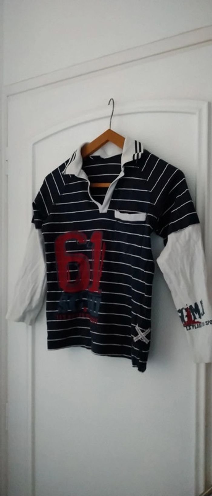 Polo effet 2 en 1 à rayures marine garçon 12 ans sergent major