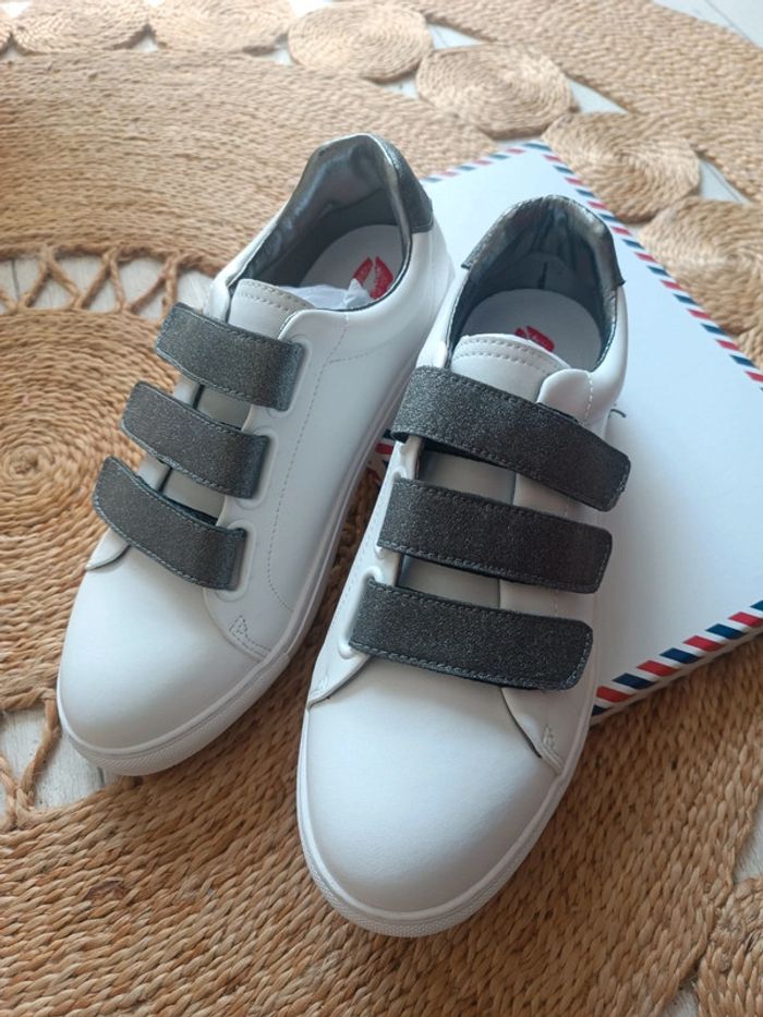 Baskets blanches cuir scratch argentés Edith Bons Baisers de Paname Taille 40 Neuf dans sa boîte - photo numéro 4